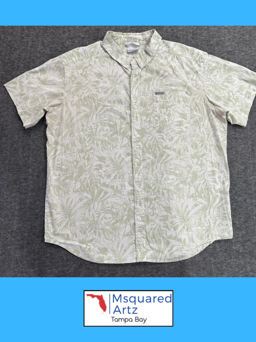 Columbia Sportswear Tropical Leaf Print Button Front Shirt Large Green Cotton